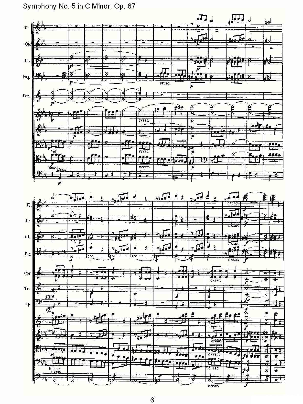 曲谱路德维西·冯·贝多芬《C小调第五交响曲 Op.67第一乐章》（第6页）