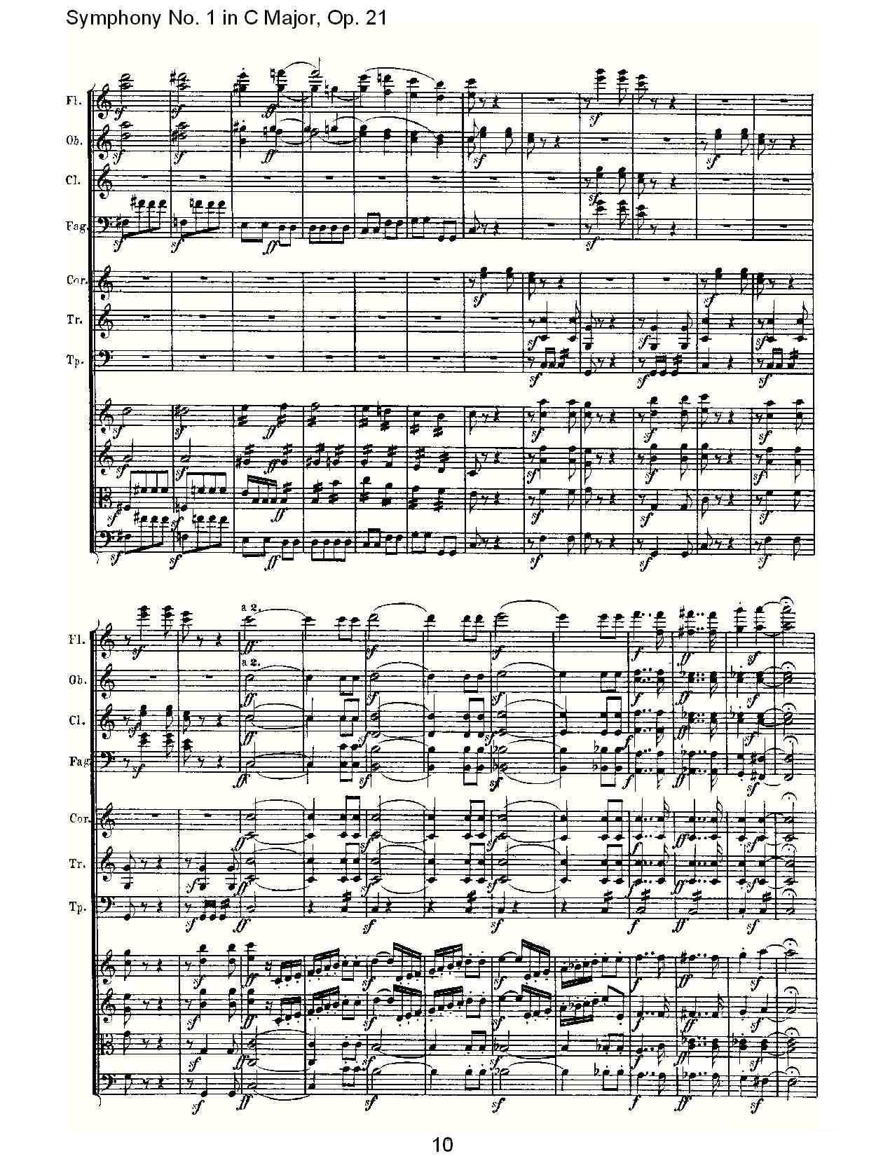 曲谱路德维西·冯·贝多芬《Symphony No. 1 in C Major, Op. 21》（第10页）