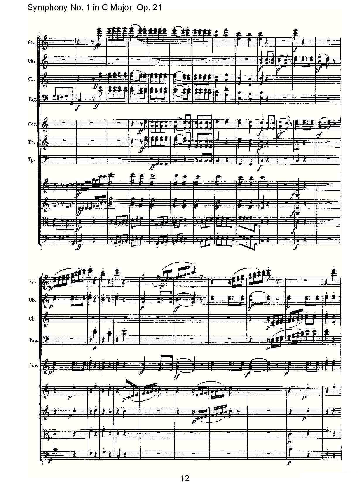 曲谱路德维西·冯·贝多芬《Symphony No. 1 in C Major, Op. 21》（第12页）
