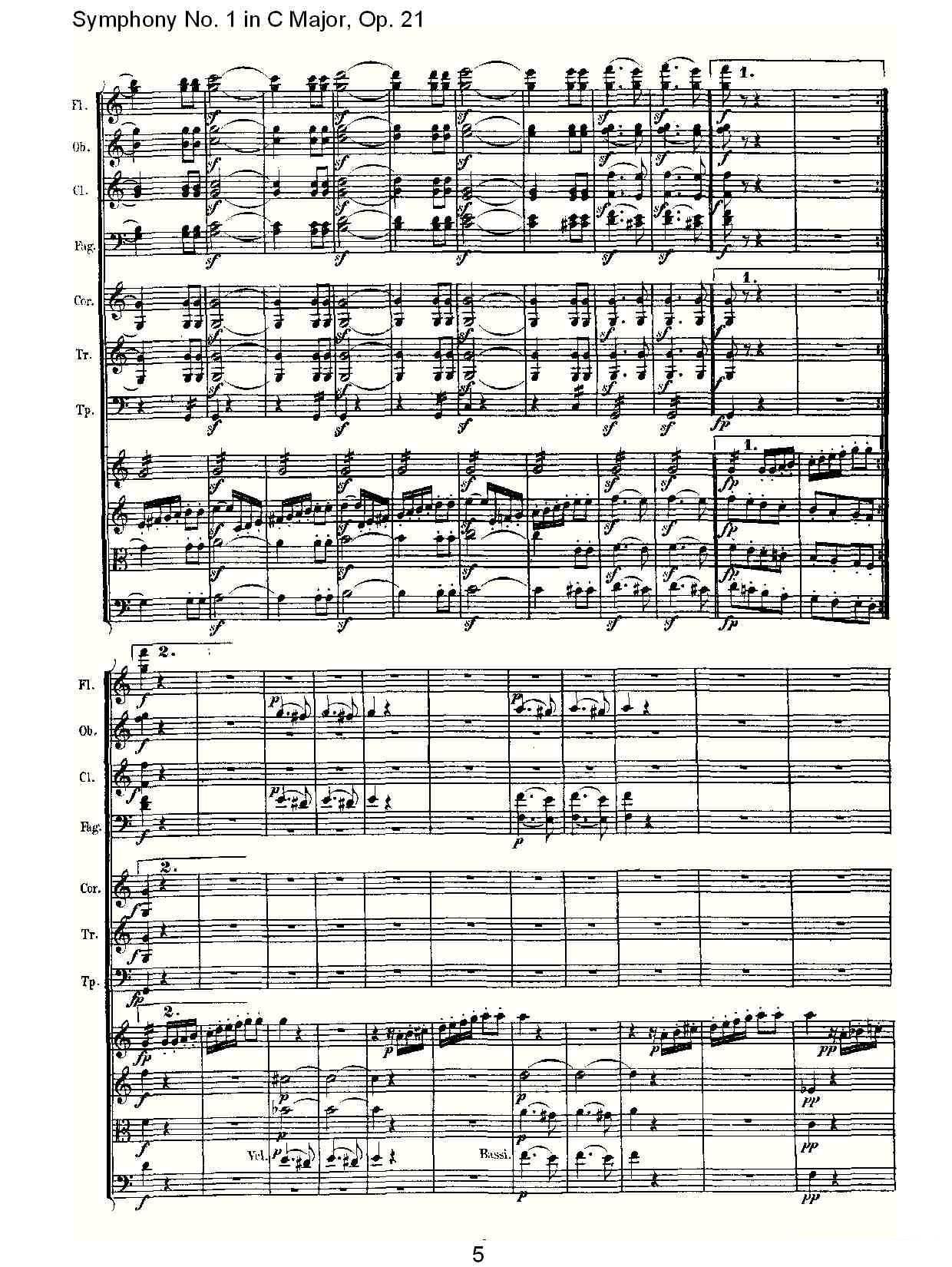 曲谱路德维西·冯·贝多芬《Symphony No. 1 in C Major, Op. 21》（第5页）