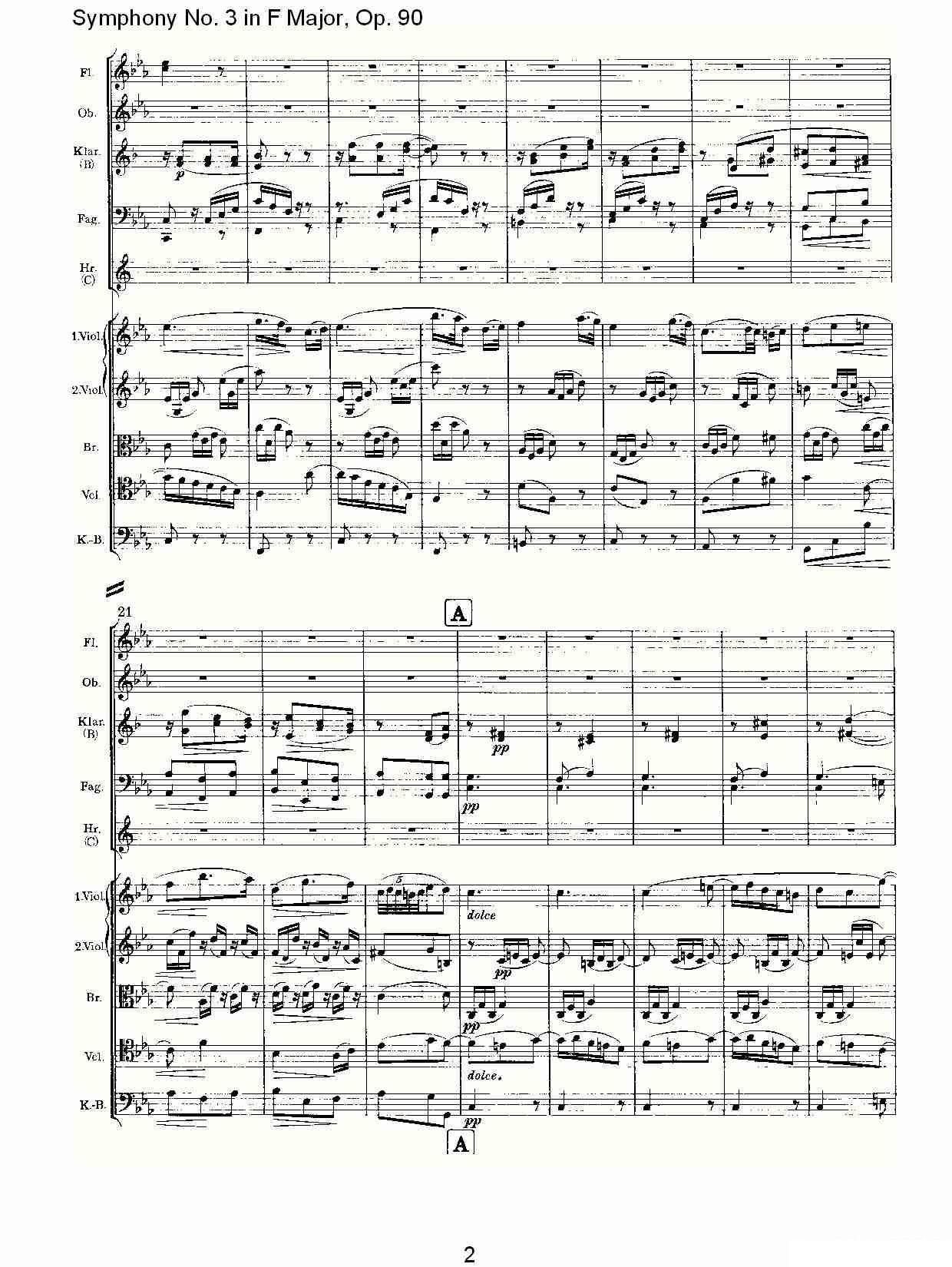 曲谱约翰内斯·勃拉姆斯《F大调第三交响曲, Op.90第三乐章》（第2页）