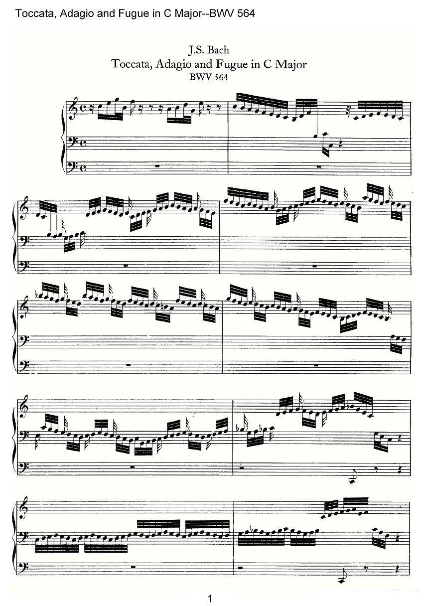 曲谱《Toccata, Adagio and Fugue in C Major--BWV 564》（第1页）