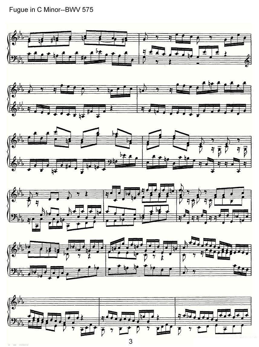 曲谱《Fugue in C Minor--BWV 575》（第3页）