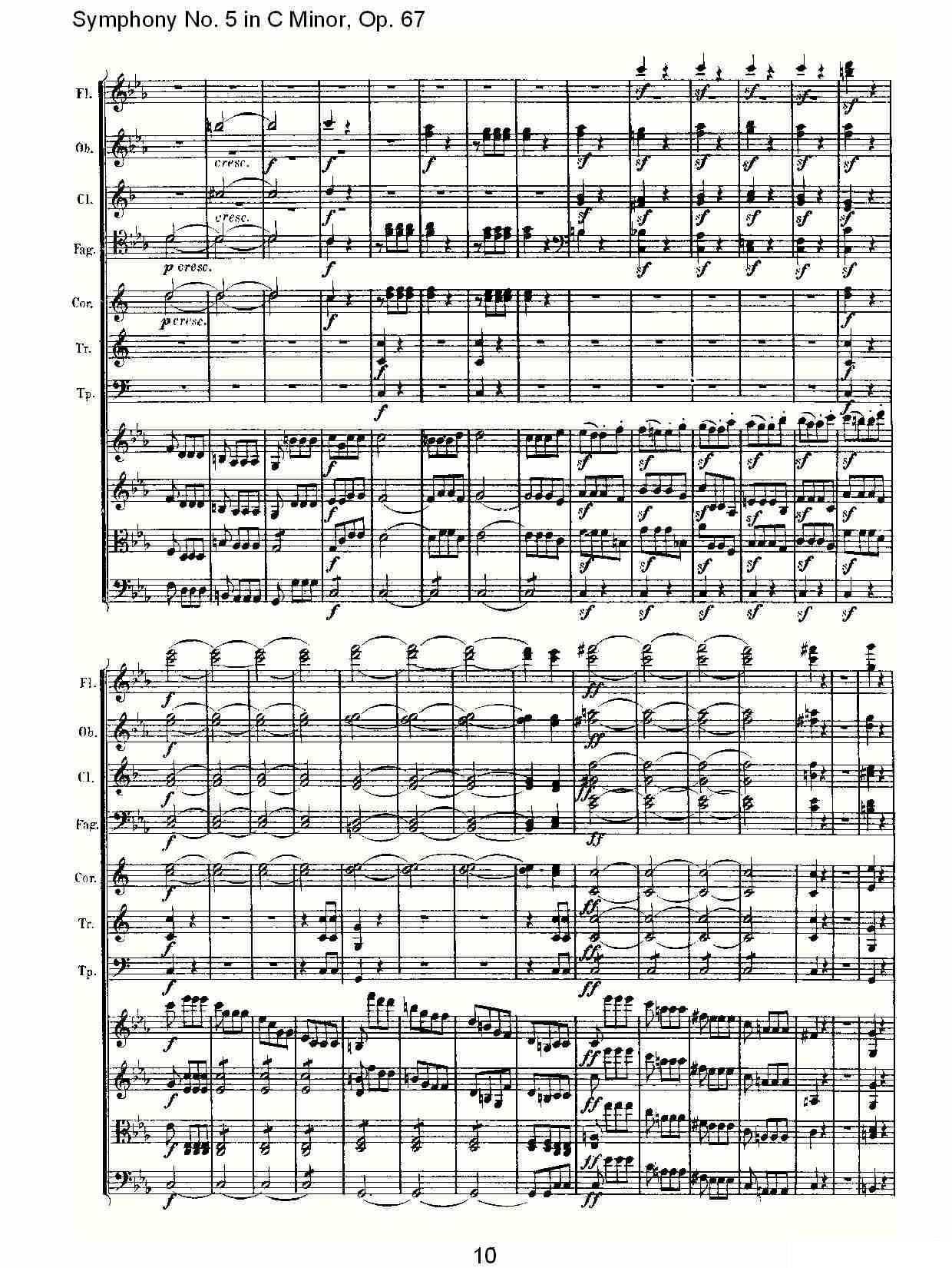 曲谱路德维西·冯·贝多芬《C小调第五交响曲 Op.67第一乐章》（第10页）