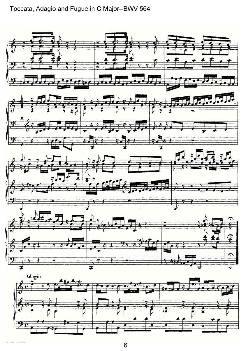 曲谱《Toccata, Adagio and Fugue in C Major--BWV 564》（第6页）