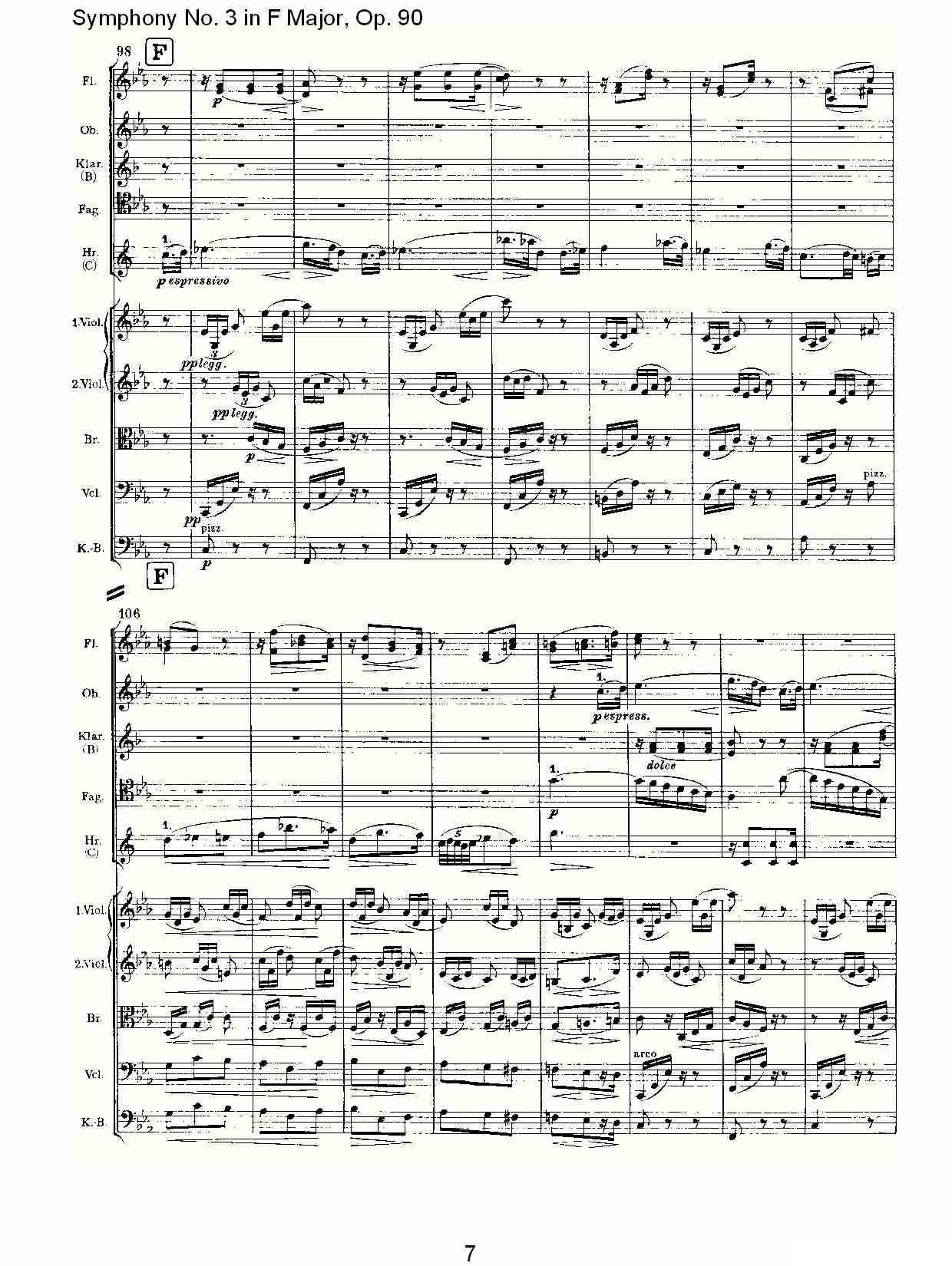 曲谱约翰内斯·勃拉姆斯《F大调第三交响曲, Op.90第三乐章》（第7页）