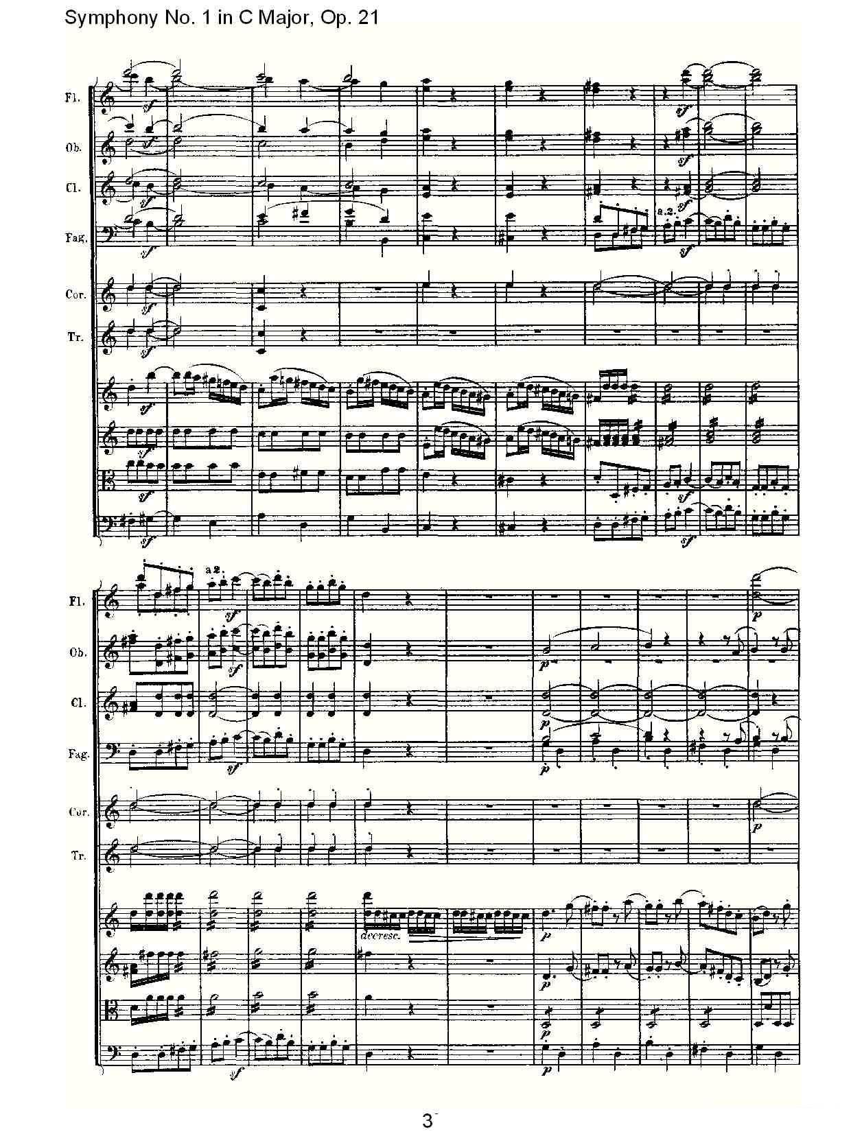 曲谱路德维西·冯·贝多芬《Symphony No. 1 in C Major, Op. 21》（第3页）