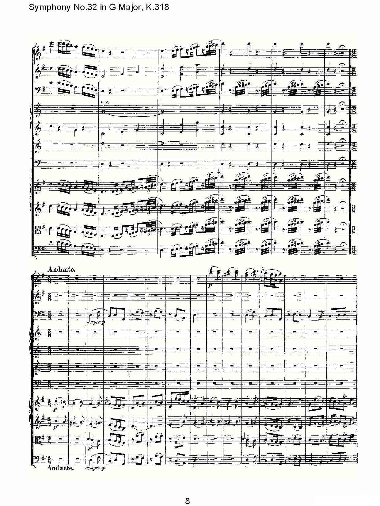 曲谱《Symphony No.32 in G Major, K.318》（第8页）
