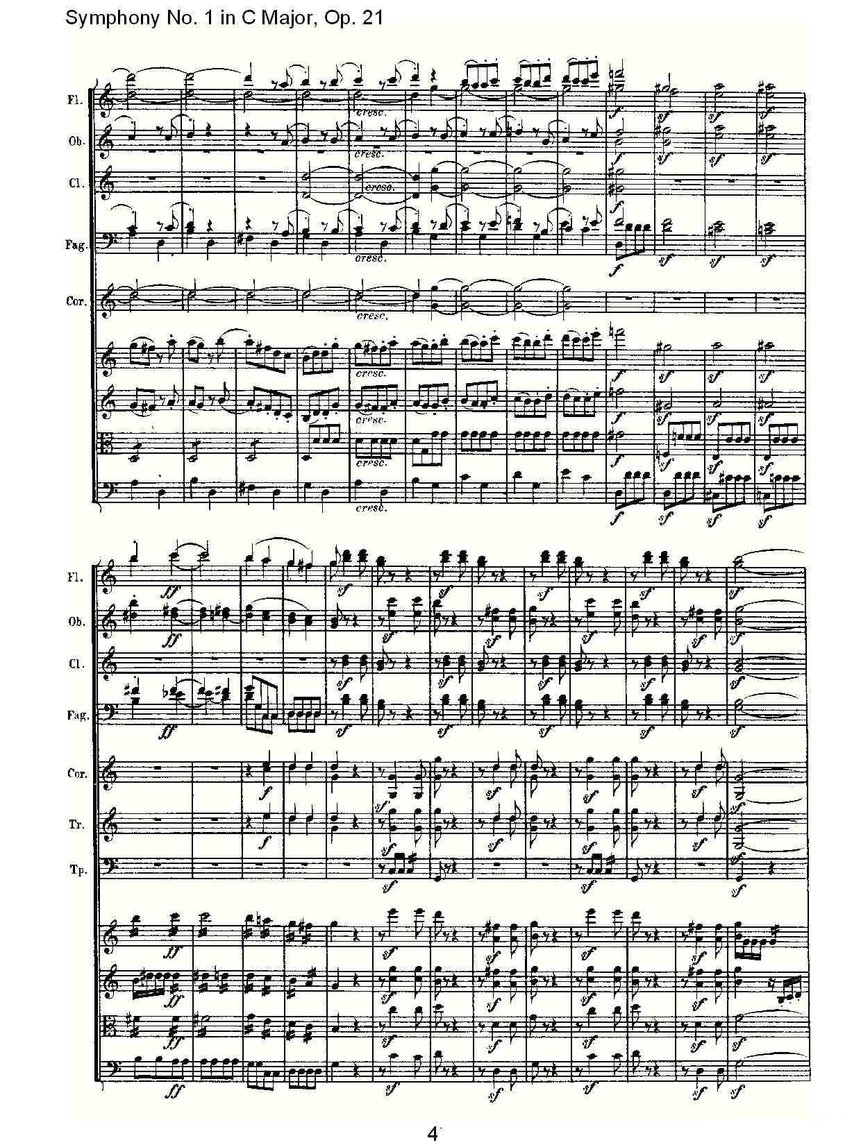 曲谱路德维西·冯·贝多芬《Symphony No. 1 in C Major, Op. 21》（第4页）