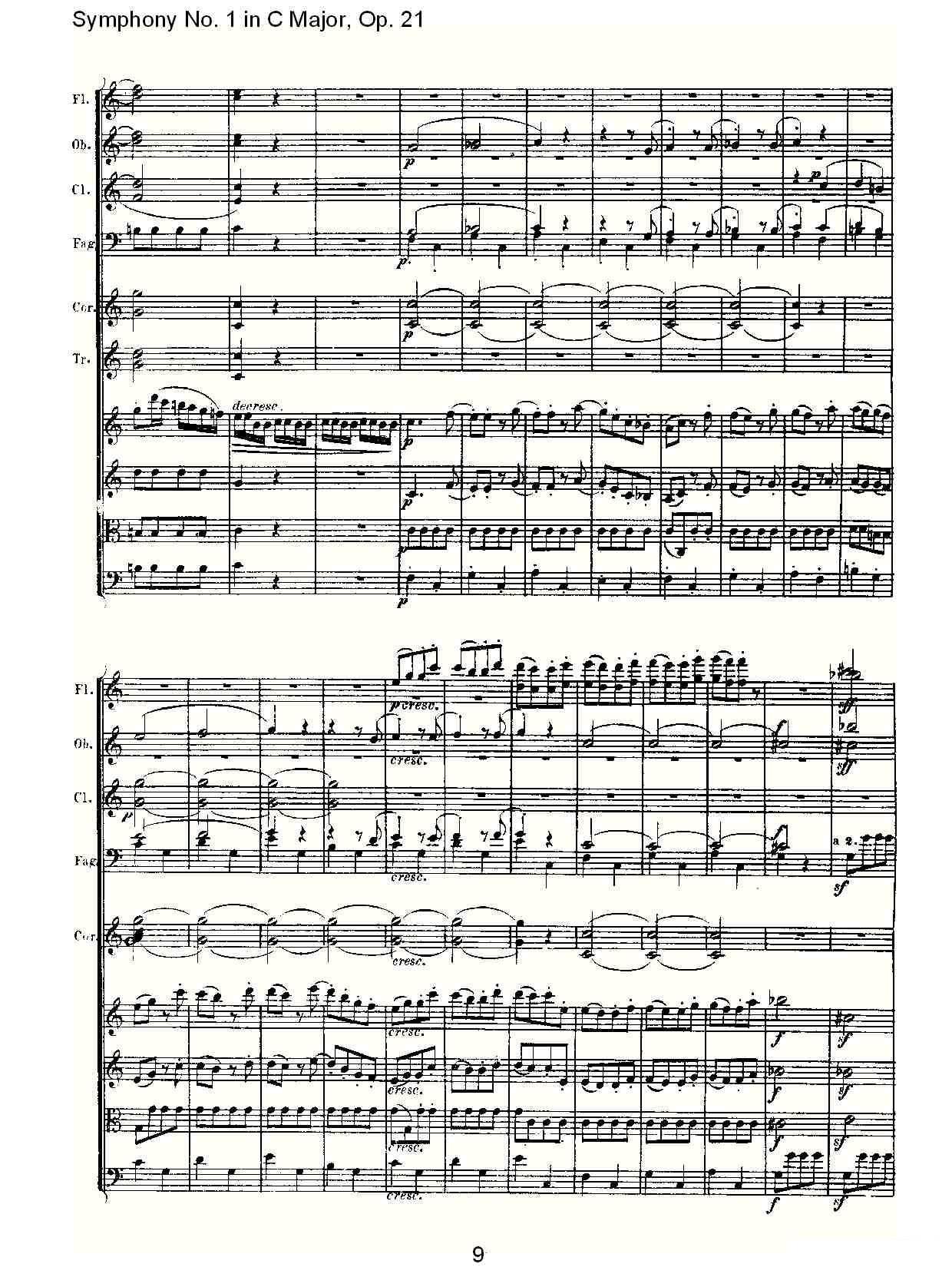 曲谱路德维西·冯·贝多芬《Symphony No. 1 in C Major, Op. 21》（第9页）