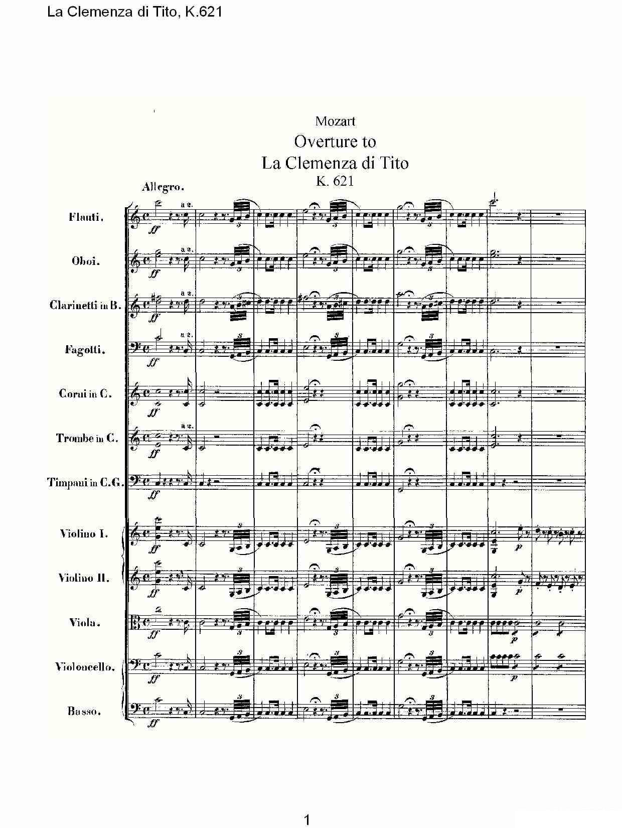 架子鼓乐谱曲谱 Overture to La Clemenza di Tiao K.621