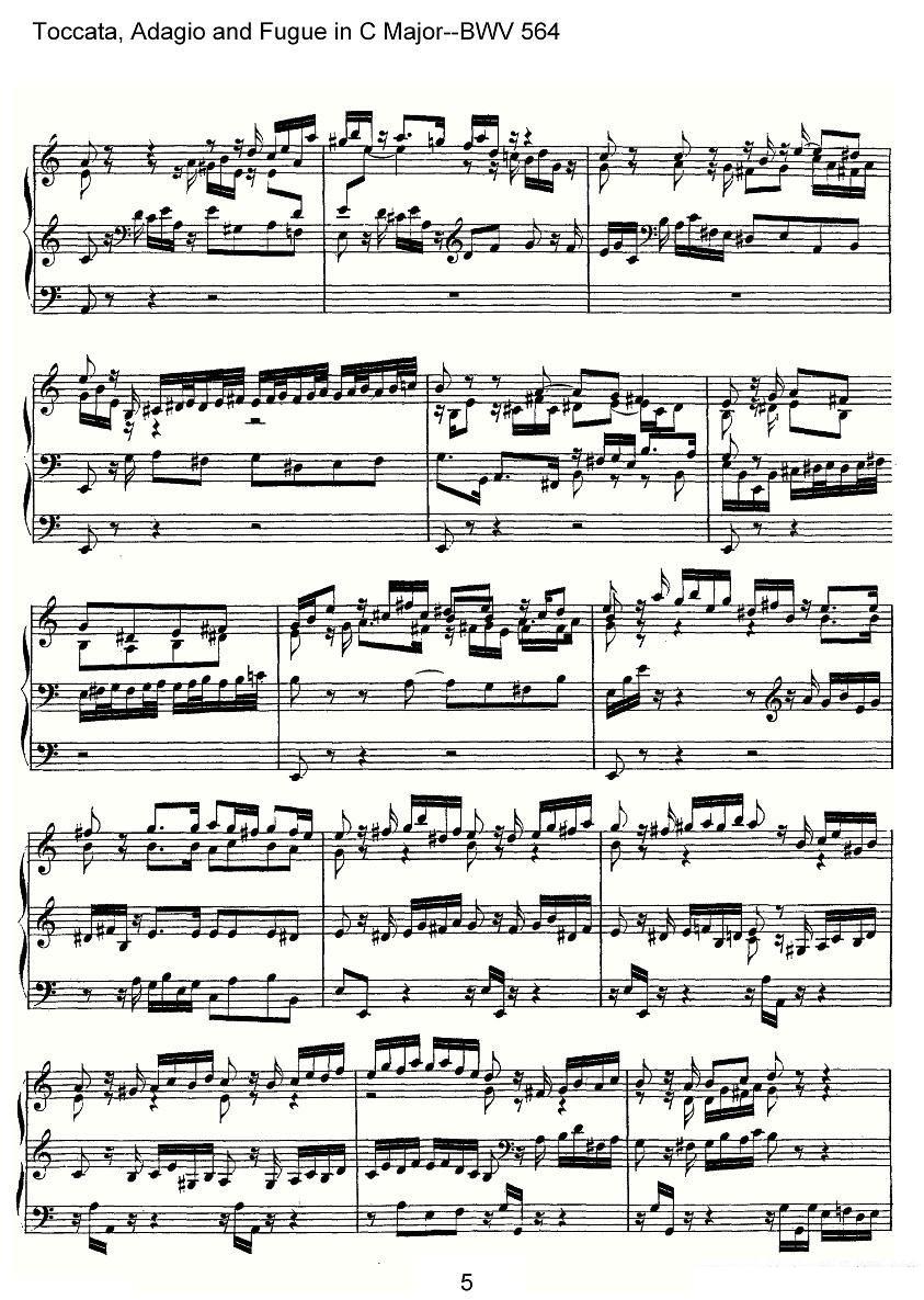 曲谱《Toccata, Adagio and Fugue in C Major--BWV 564》（第5页）