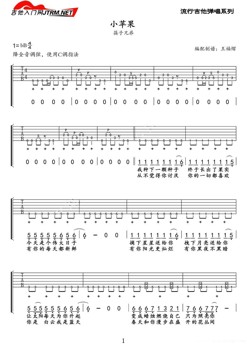 筷子兄弟《小苹果》吉他谱/六线谱（第1页）
