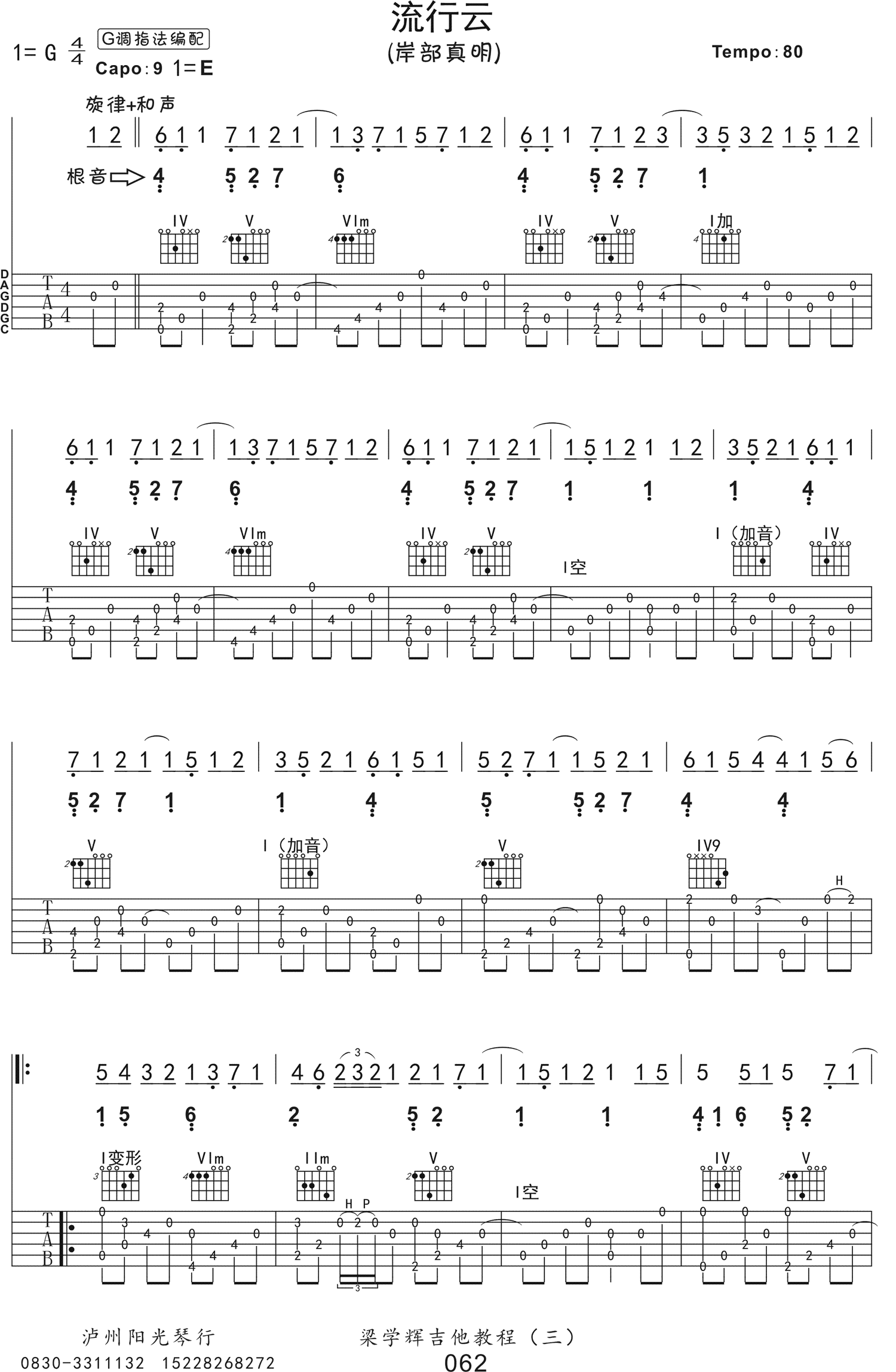 岸部真明《流行的云》吉他谱/六线谱（第1页）