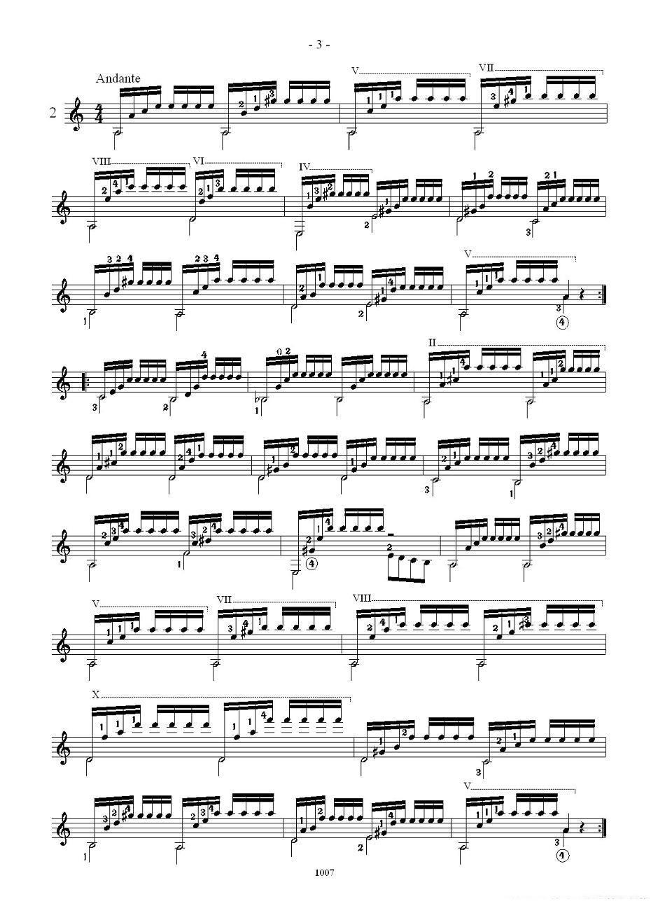 《卡尔卡席25首练习曲之1——5》吉他谱/六线谱（第3页）