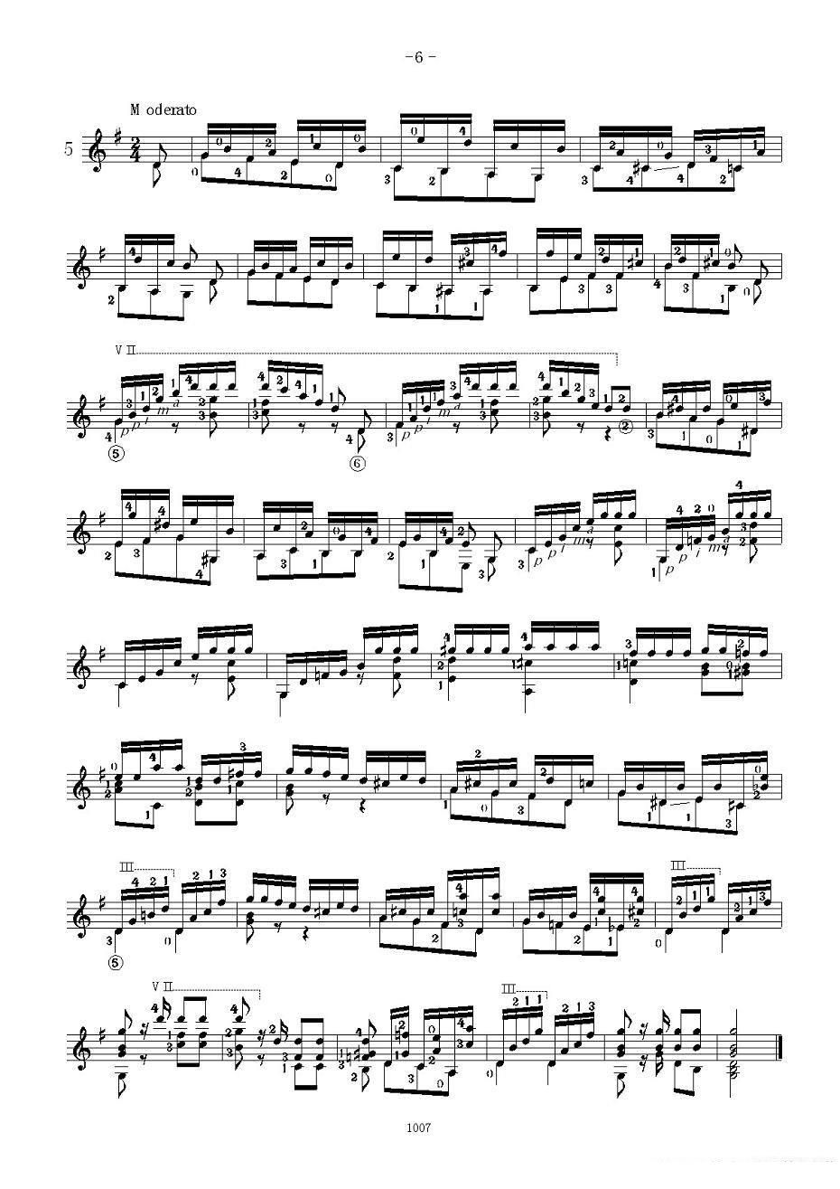 《卡尔卡席25首练习曲之1——5》吉他谱/六线谱（第6页）