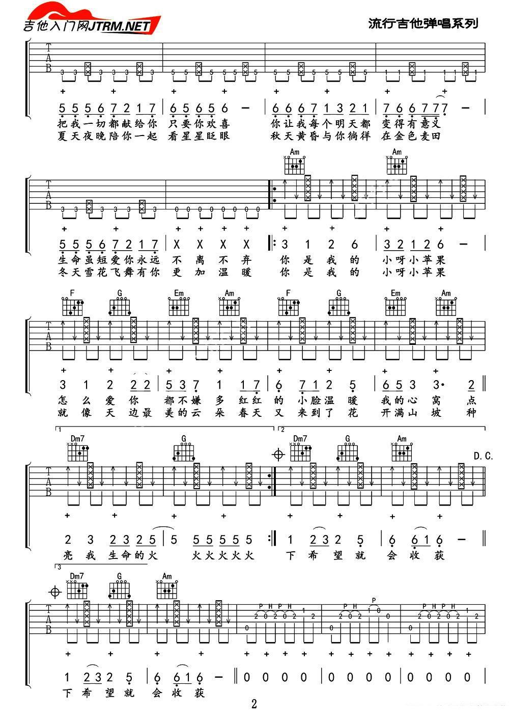 筷子兄弟《小苹果》吉他谱/六线谱（第2页）
