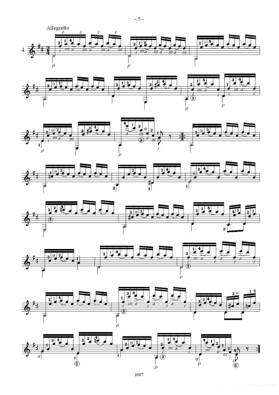 《卡尔卡席25首练习曲之1——5》吉他谱/六线谱（第5页）