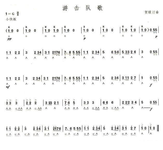 口琴乐谱曲谱 考级六级曲目：游击队歌