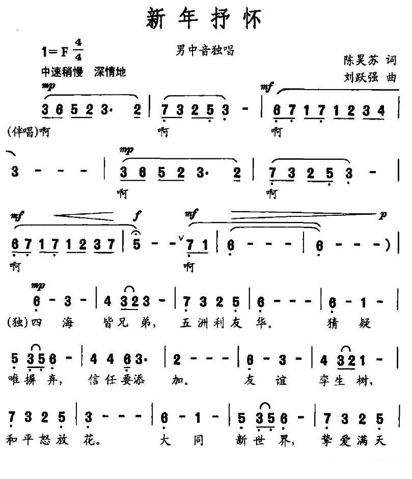 美声曲谱 马金星独唱：《新年抒怀》简谱