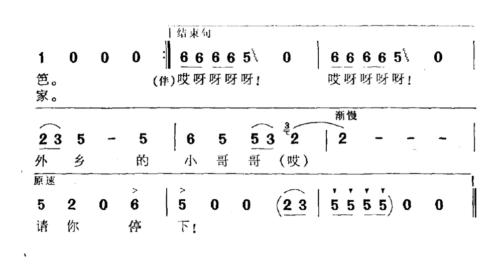 《外乡的小哥哥你停下》简谱