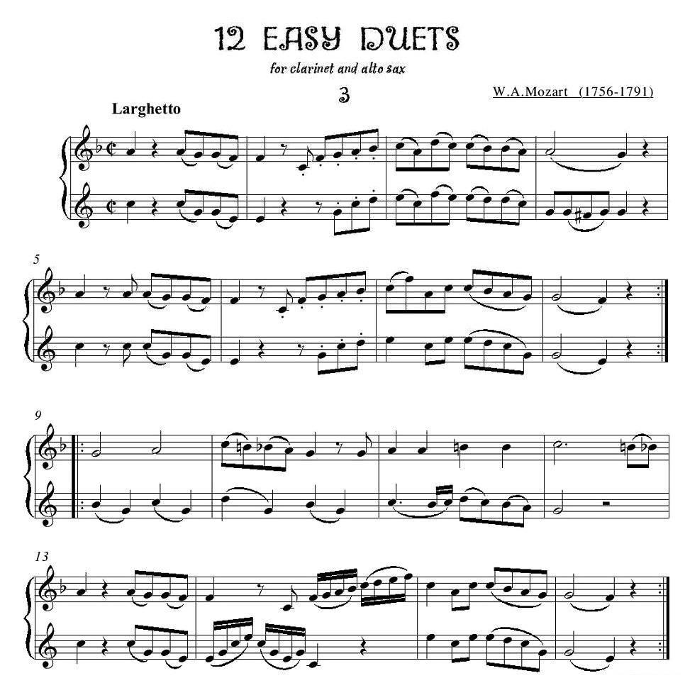 《12首单簧管萨克斯重奏之三》萨克斯谱