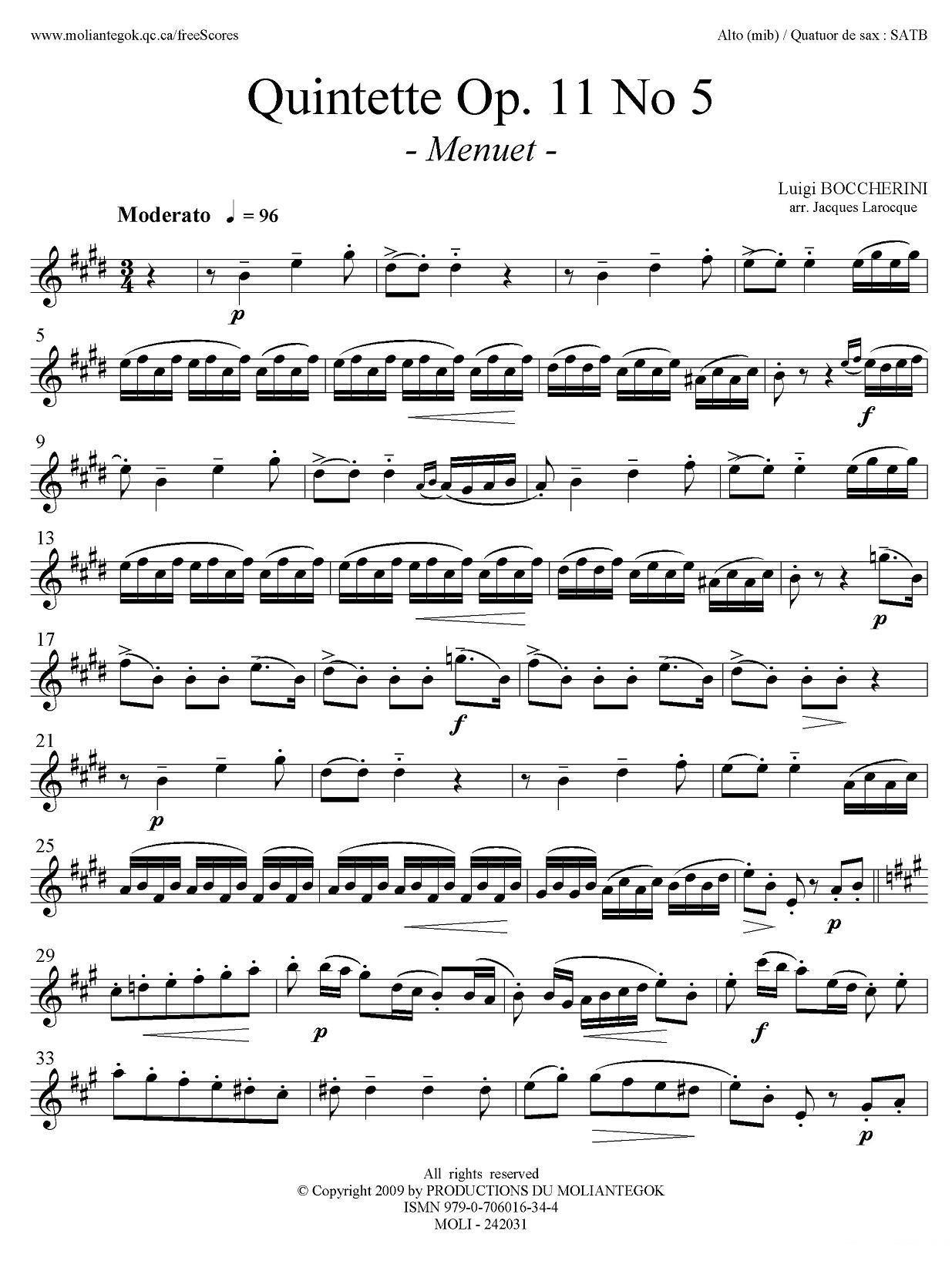 《Quintette Op.11 No.5》萨克斯谱（第1页）