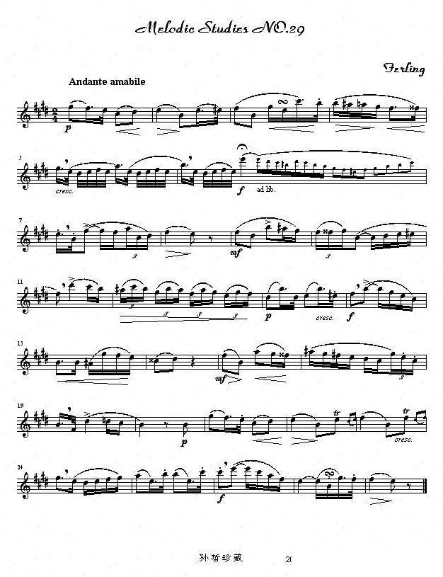 萨克斯乐谱曲谱 四十八首旋律练习曲之二十九
