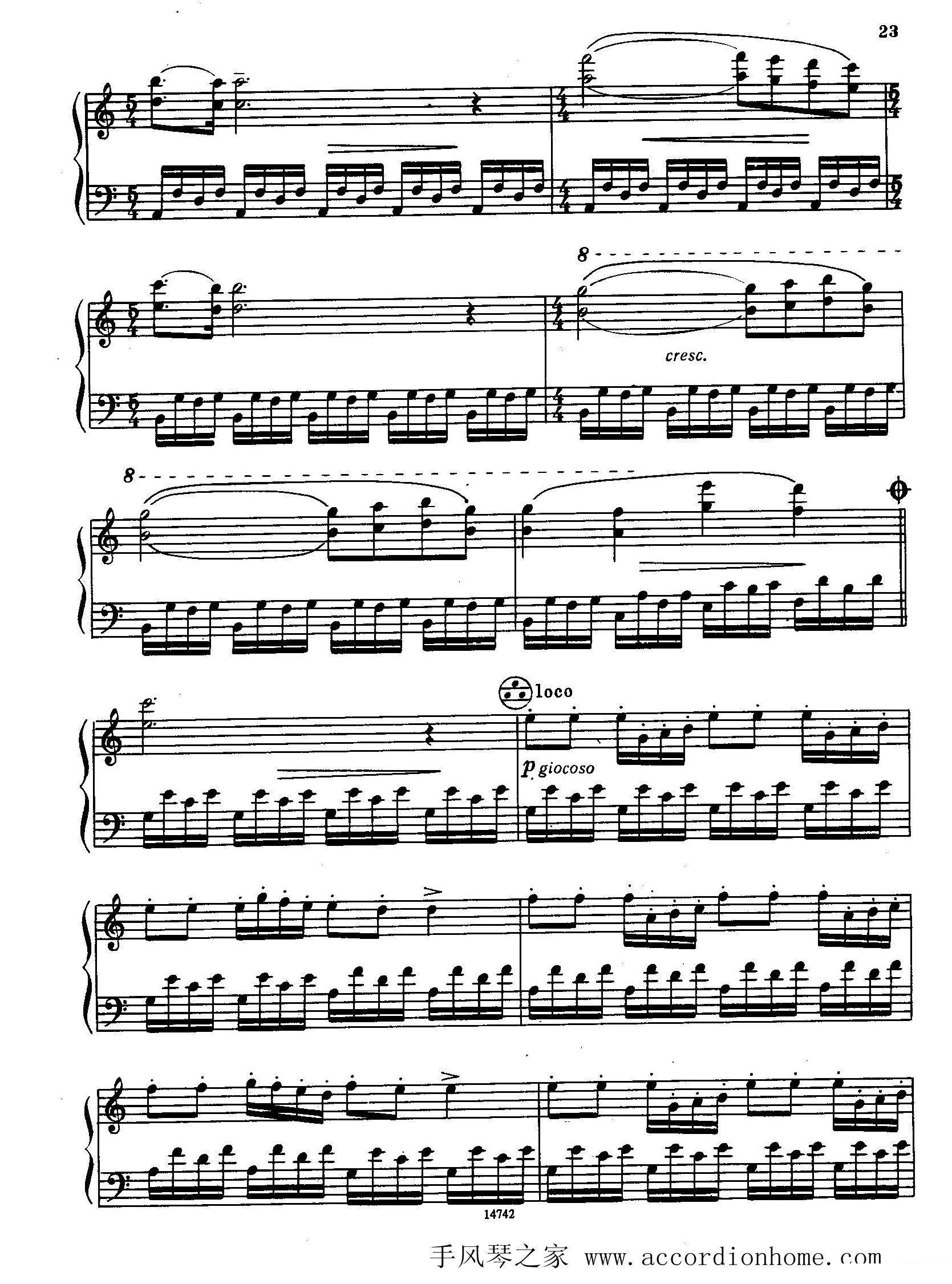 《佐罗塔耶夫-六首儿童组曲之二》手风琴谱（第5页）