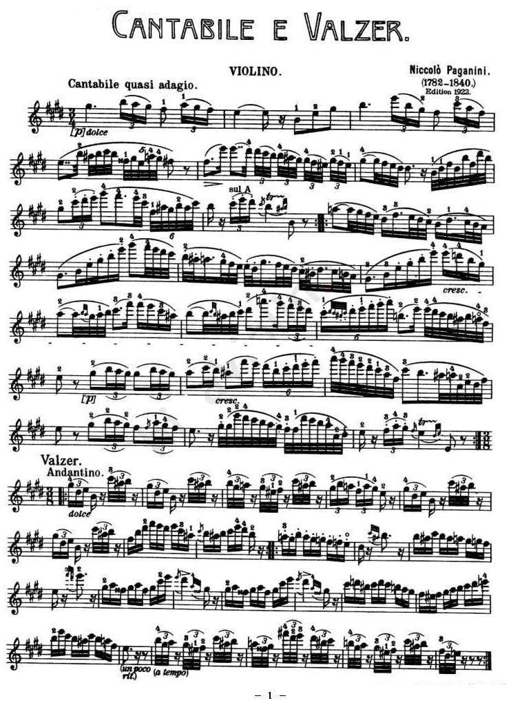 提琴乐谱曲谱 CANTABILE E VALZER