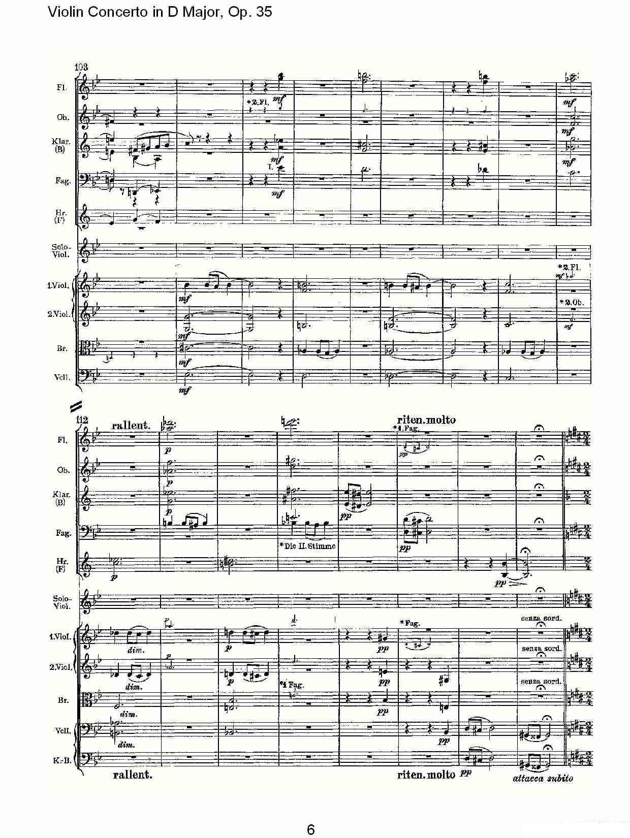 彼得·伊利奇·柴可夫斯基《D大调小提琴协奏曲, Op.35第二乐章》提琴谱（第6页）