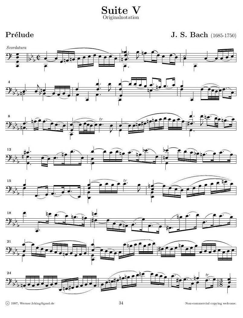 《巴赫无伴奏大提琴练习曲之五》提琴谱（第2页）