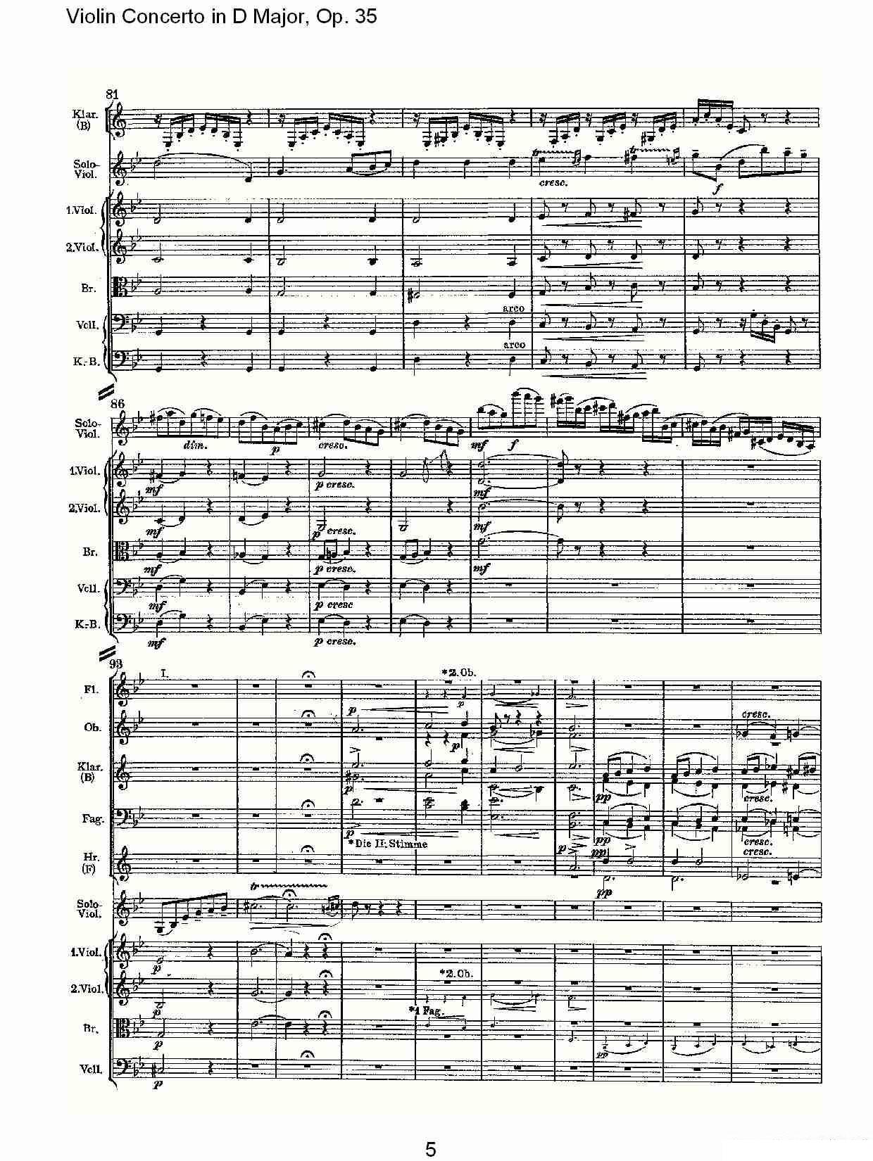 彼得·伊利奇·柴可夫斯基《D大调小提琴协奏曲, Op.35第二乐章》提琴谱（第5页）