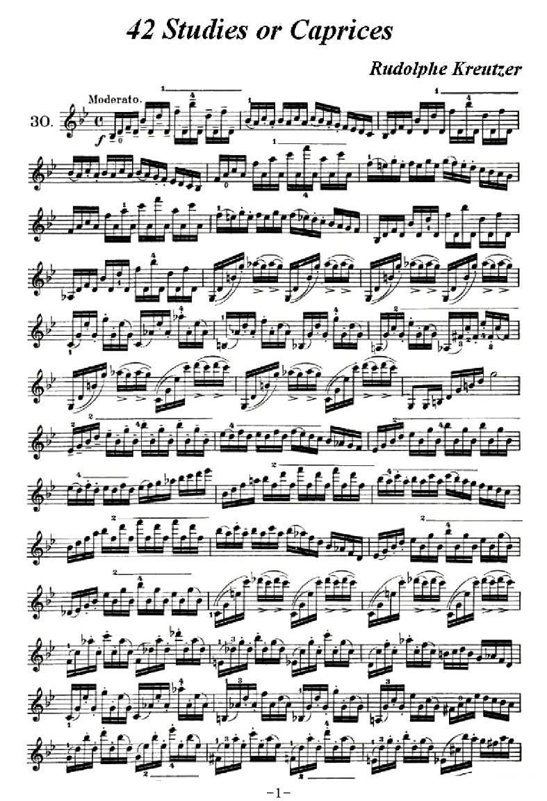 《42首练习曲或隨想曲之30》提琴谱（第1页）