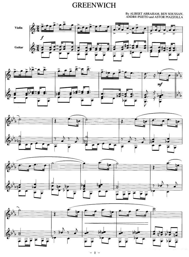 《GREENWICH》提琴谱（第1页）