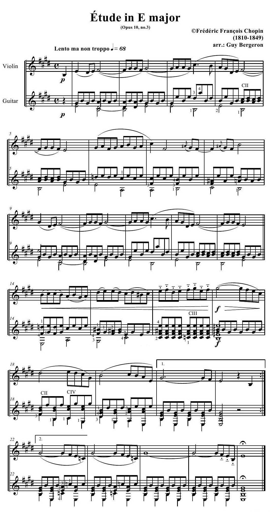 提琴乐谱曲谱 离別曲（violin-guitar 版本）