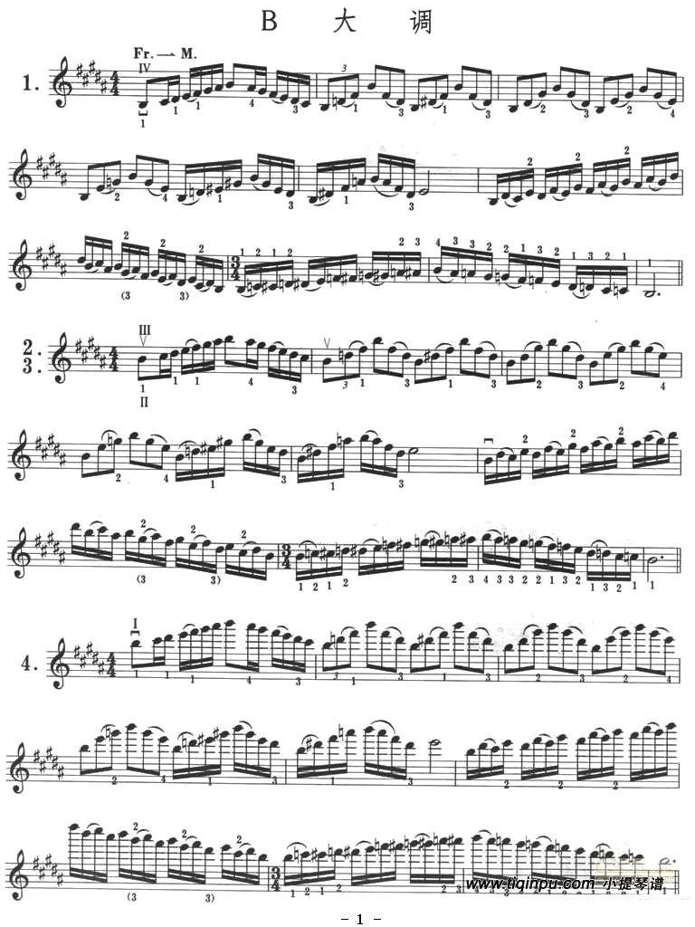 提琴乐谱曲谱 B大调