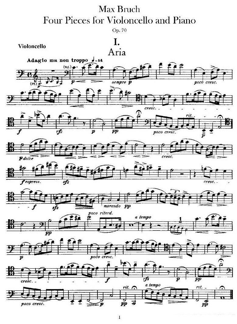 提琴乐谱曲谱 马克斯·布鲁赫 Op70 4首（大提琴）
