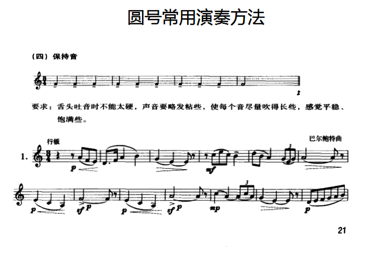 铜管乐谱曲谱 圆号常用演奏方法（四）保持音