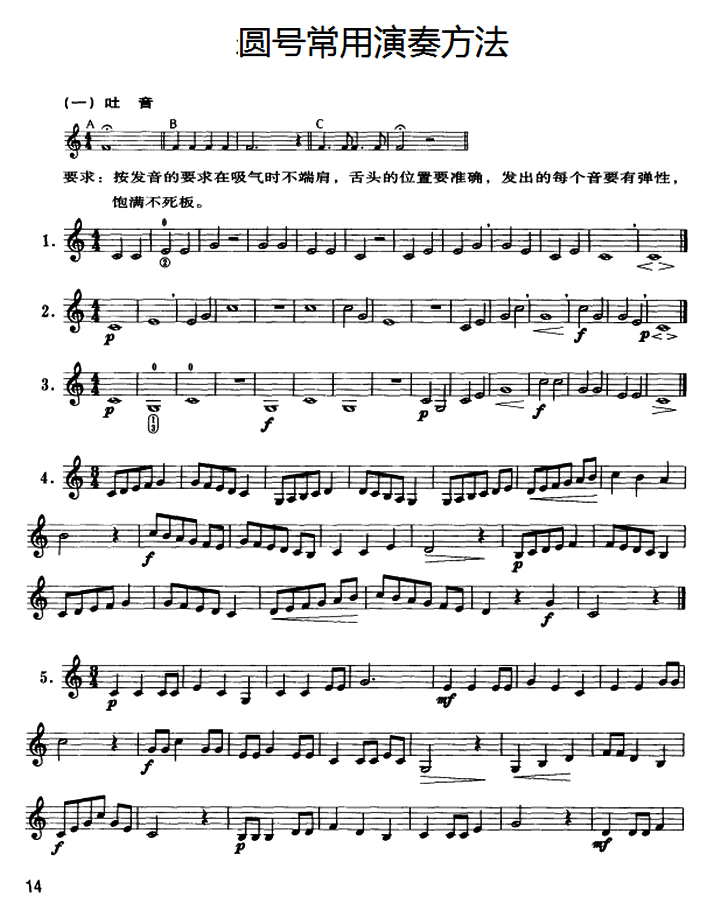 铜管乐谱曲谱 圆号常用演奏方法（一）吐音