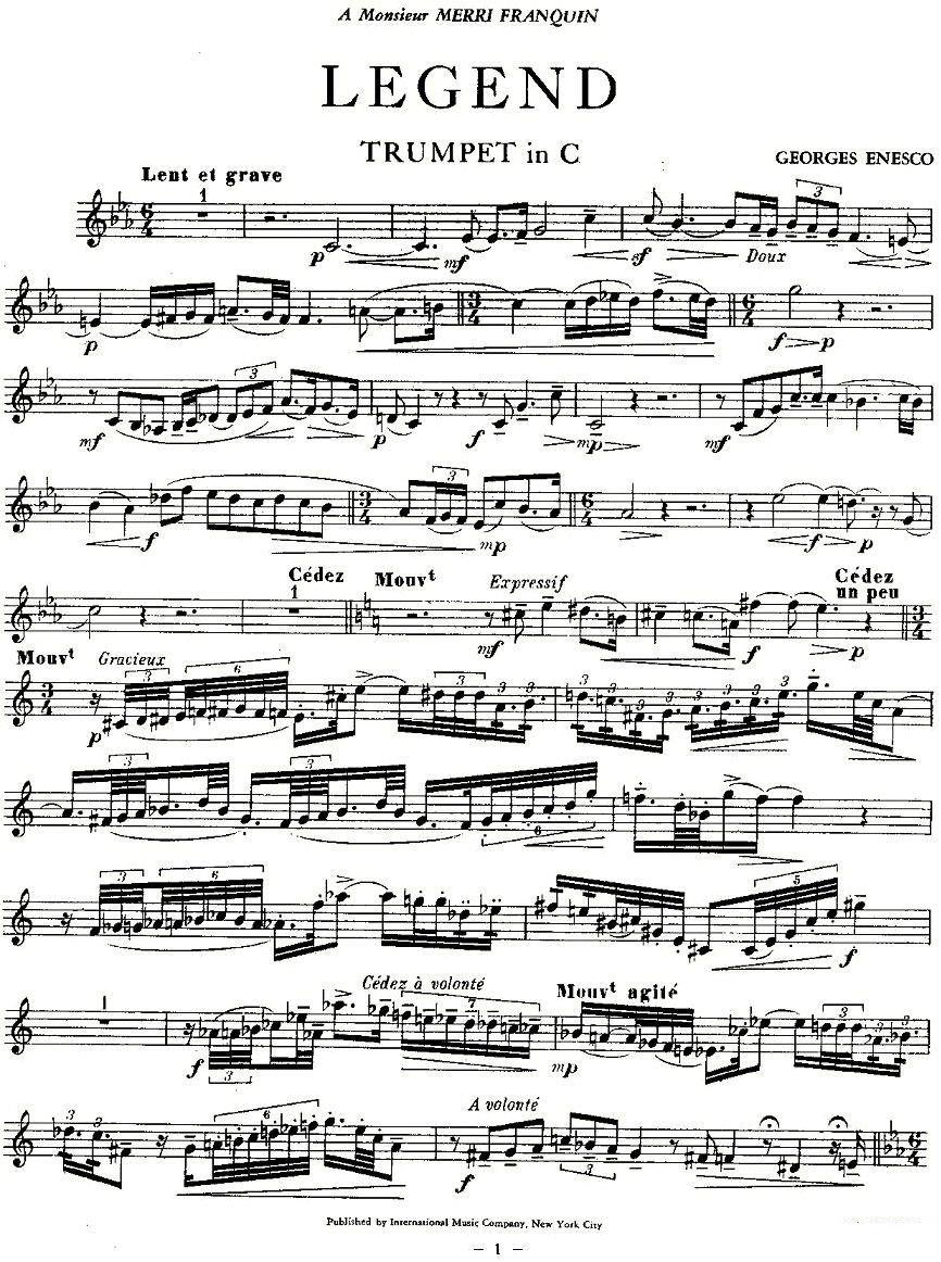 铜管乐谱曲谱 LEGEND （传奇）C调版（小号）