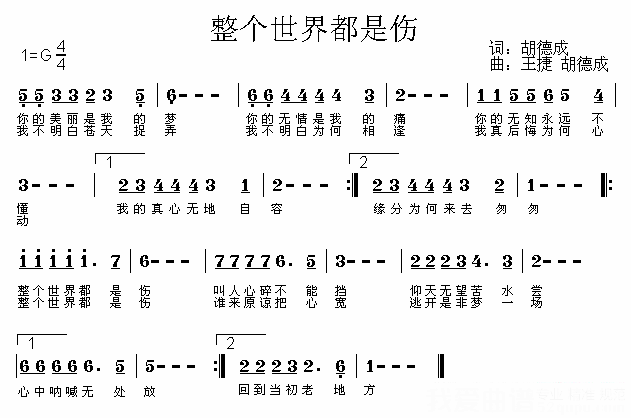 《整个世界都是伤》简谱